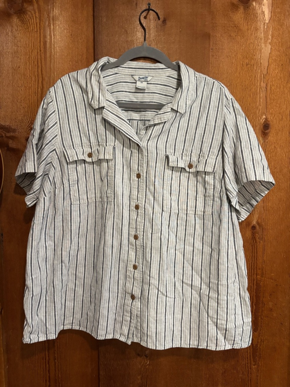 Duluth Trading Co Striped Hemp Organic Cotton Button Front Short Sleeve Shirt 2X